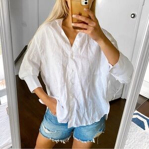🐚 ZARA WHITE LINEN LOOSE FIT COLLARED SHIRT!